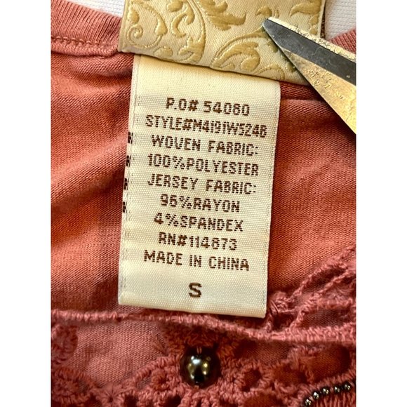 Daytrip Women's Cocktail Beaded Blouse Top M4191W5248 Flutter Sleeve Pink Small - Picture 6 of 7